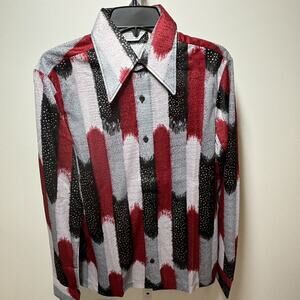 Vtg 70s Polyester Men’s Dress Shirt Long Sleeve Button Front Size M